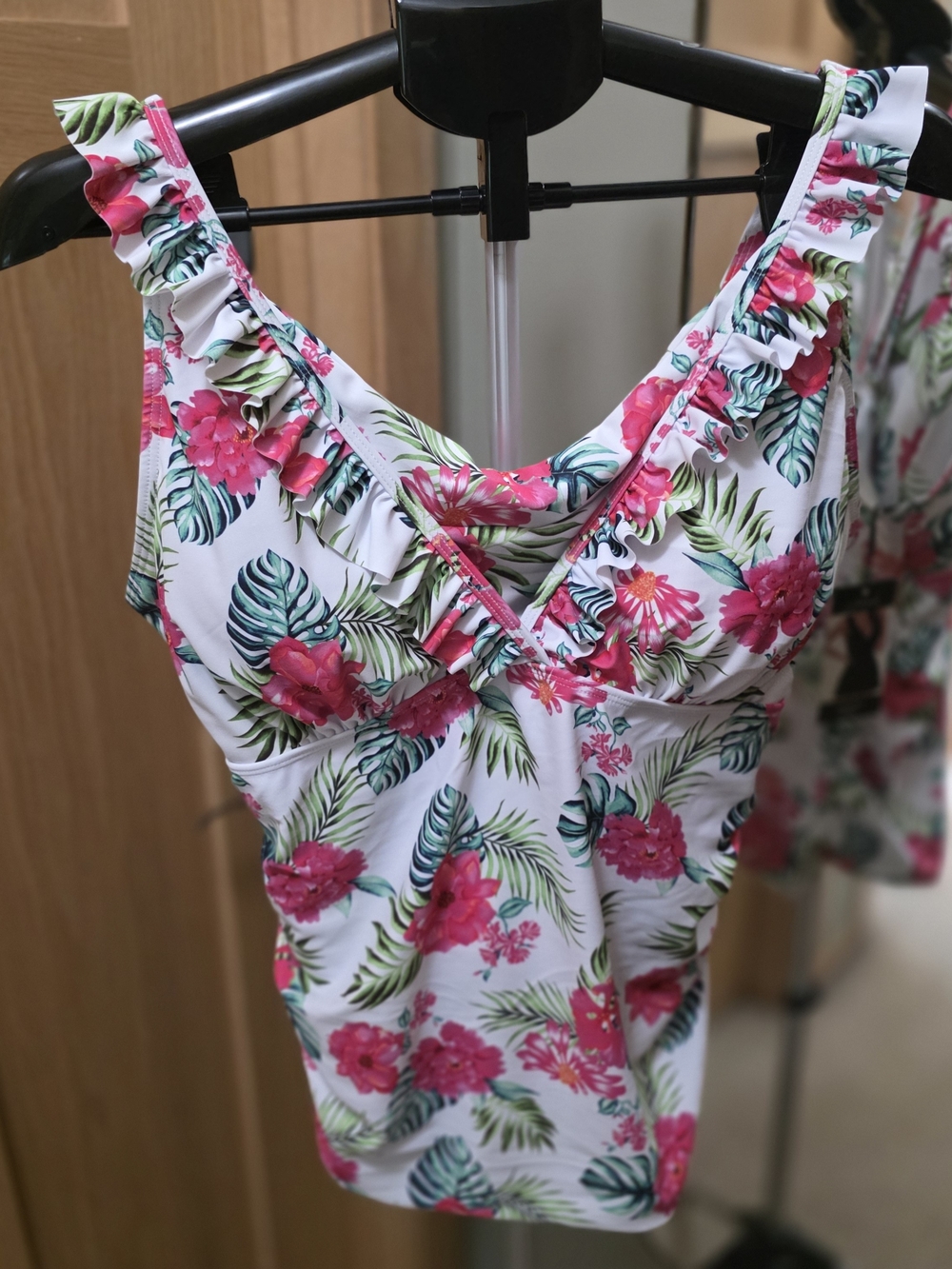 Nicole Miller White Tropical Floral One-Piece Swimsuit with Pink Flowers